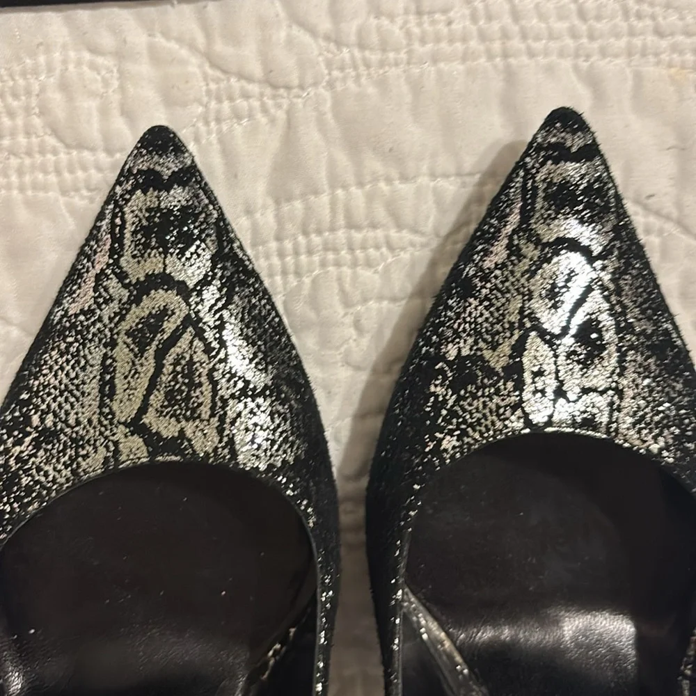 Saint Laurent Women's Black Suede metallic snakeskin Pumps silver size 39 YSL - Picture 11 of 12